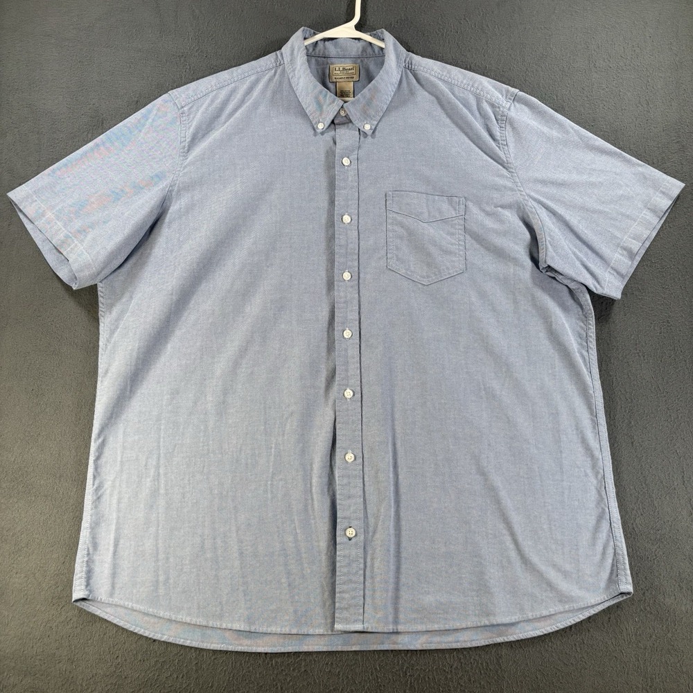 LL Bean Oxford Shirt Mens 2XLT Blue Slightly Fitted Short Sleeve Stretch 517242